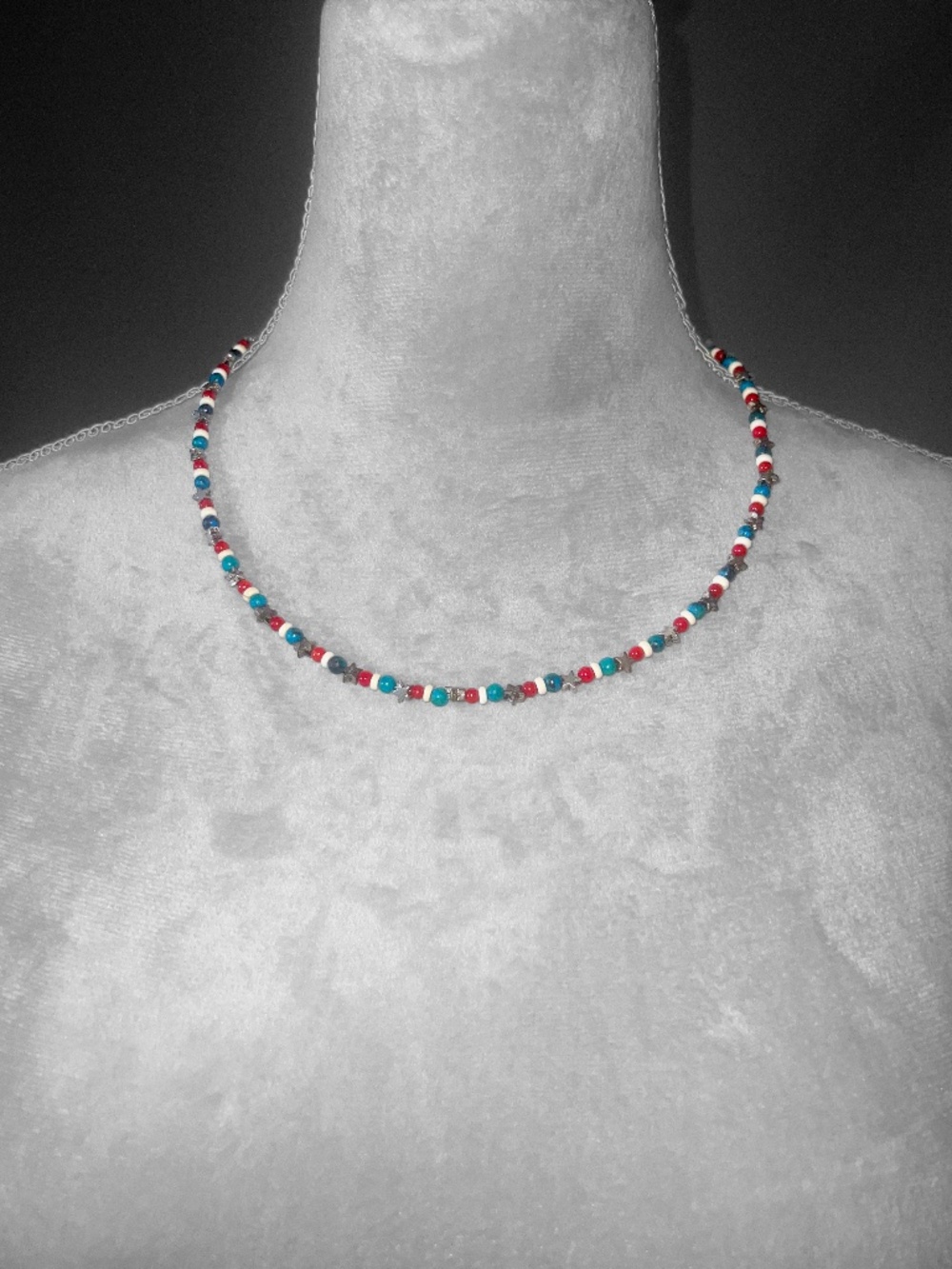 Dainty Red, white, blue Beaded Choker